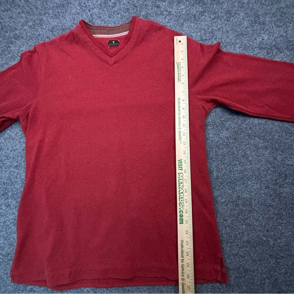 Left Coast Tee Pima Cotton V-Neck Sweater Red Elbow Patches Men's Size L Peru - Picture 8 of 13
